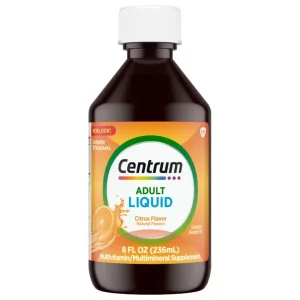 Centrum Adult Liquid Multivitamin bottle, citrus flavor, 8 fl oz (236mL), for daily immune and energy support