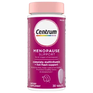 Centrum Menopause Support Multivitamin bottle for hot flash relief and menopause support – 30 tablets