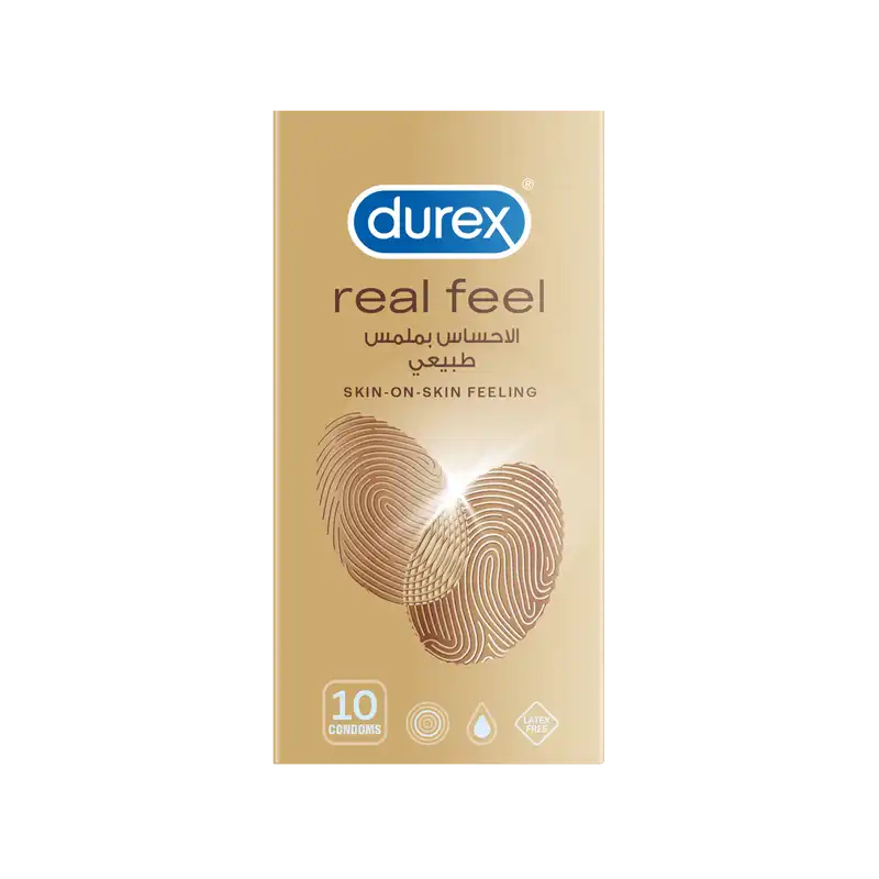 Durex Real Feel Condoms Box with Skin-On-Skin Feeling Branding.