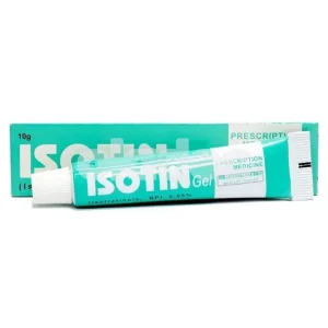 Isotin Gel tube in teal packaging showing tretinoin dry skin treatment medication