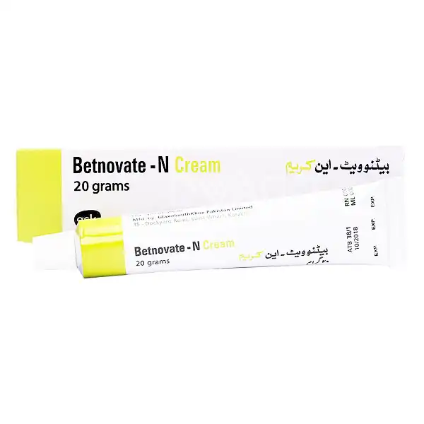 Betnovate N Cream with tube and box, yellow and white pharmaceutical packaging