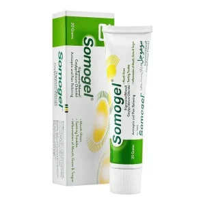 Somogel Gel 20g tube with box – oral antiseptic and pain-relieving gel by Abbott Laboratories.