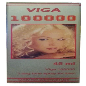 Viga 100000 Spray, Long Delay Spray for Men 45 ML bottle with black and red packaging designed to enhance male performance.