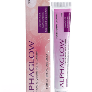 Purple and white tube of Alphaglow skincare cream with packaging box, alpha glow cream