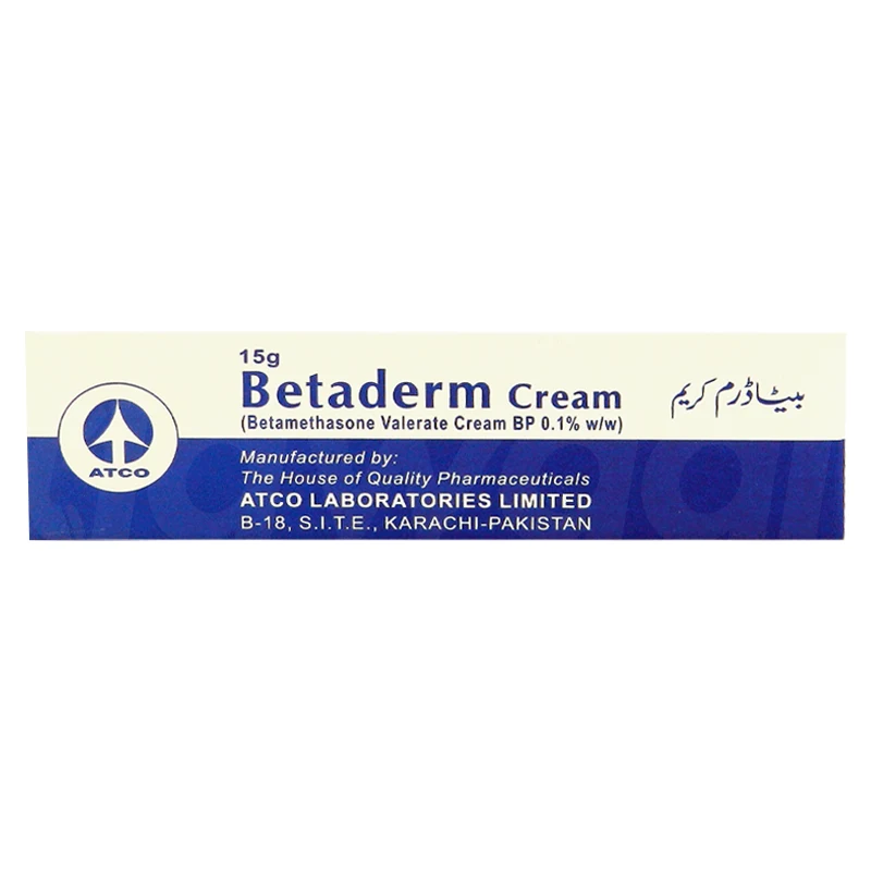 Betaderm Cream 15g tube - Betamethasone Valerate 0.1% topical corticosteroid by ATCO Laboratories Pakistan