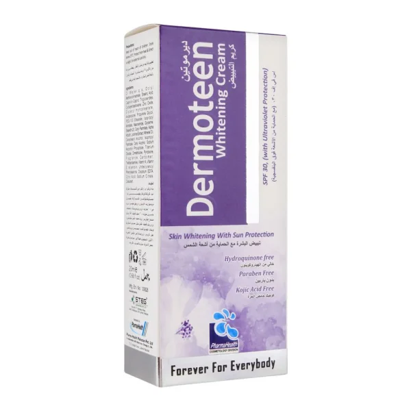 Dermoteen Whitening Cream SPF 30 box - hydroquinone free paraben free kojic acid free skin whitening cream with sun protection