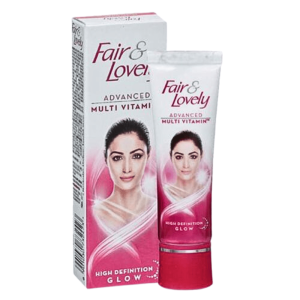 Fair & Lovely Advanced Multi Vitamin face cream tube and packaging box featuring High Definition Glow formula for skin brightening