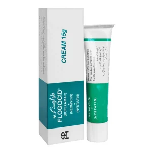 Flogocid Cream 15g tube with packaging box - Bufexamac Neomycin Nystatin topical medication for skin conditions