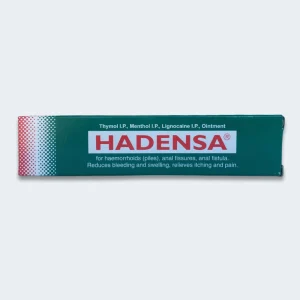 Hadensa Ointment packaging - Thymol, Menthol, Lignocaine combination treatment for hemorrhoids, piles, anal fissures and anal fistula