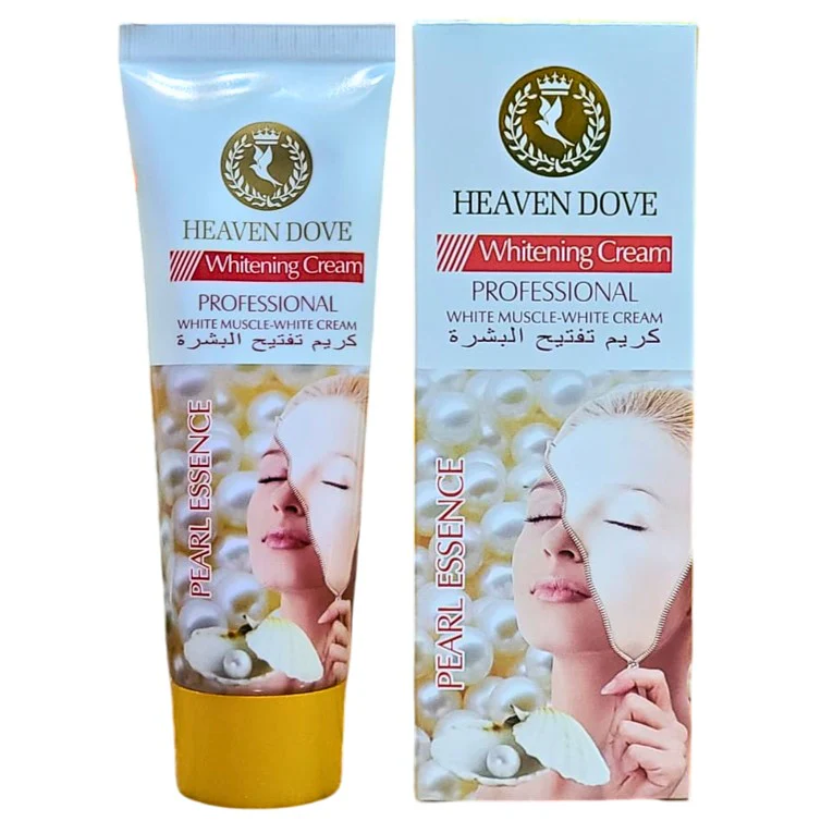 Heaven Dove Whitening Cream, a tube of Daisy Dream hand cream with floral packaging showing white daisies, alongside its matching box packaging.