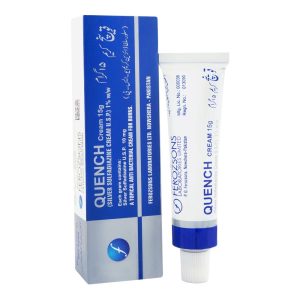 Quench Cream clotrimazole antifungal cream tube and box packaging showing 1% topical medication for fungal infections