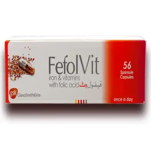 Fefolvit Capsules box with iron and folic acid supplement