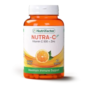 Nutrifactor Nutra-C Plus Tablets bottle – vitamin C and zinc supplement for immunity