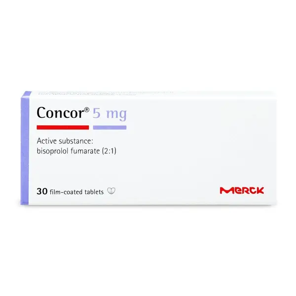 Concor 5mg Tablets pack containing Bisoprolol for blood pressure and heart care