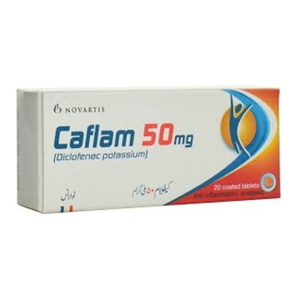 Caflam tablets 50mg - Diclofenac potassium anti-inflammatory medication by Novartis