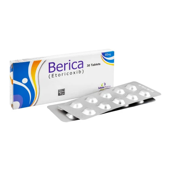 Berica tablet blister pack with white and blue branded packaging box showing pharmaceutical medication for treatment