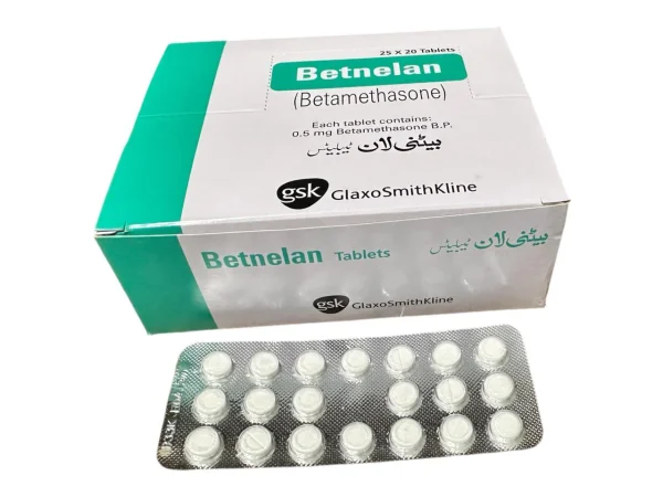 Betnelan Betamethasone 0.5mg tablets in blister pack, 25x20 tablets box by GlaxoSmithKline for anti-inflammatory treatment