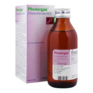 Phenergan Promethazine HCl 120ml elixir bottle by Sanofi for allergy and nausea relief