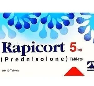 Rapicort 5mg prednisolone tablets - corticosteroid anti-inflammatory medication box with 10x10 tablets blister pack