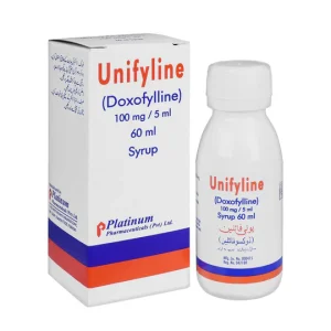 Unifyline 100mg per 5ml syrup 60ml by Platinum Pharmaceuticals containing Doxofylline for pediatric respiratory conditions in Pakistan