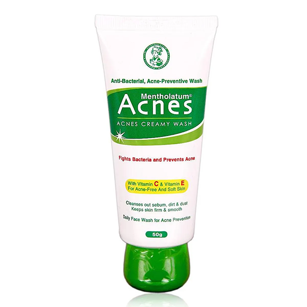 Mentholatum Acnes Creamy Wash 50g anti-bacterial acne-preventive face wash with Vitamin C and E for acne-prone skin in Pakistan