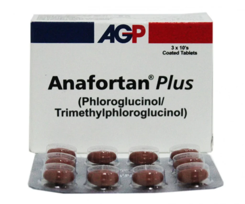 Anafortan Plus coated tablets by AGP - Phloroglucinol and Trimethylphloroglucinol for abdominal pain and spasms, 30 tablets