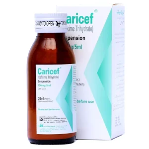 Caricef Cefixime Trihydrate 100mg per 5ml oral suspension 30ml amber bottle with box antibiotic medication