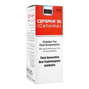 Cefspan DS cefixime 200mg/5ml powder for oral suspension, 30ml box, third generation cephalosporin antibiotic with Urdu text