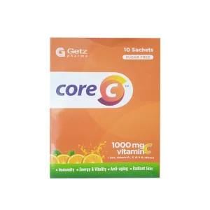 Core C Vitamin C 1000mg supplement by Getz Pharma - Sugar free sachets with Zinc, Vitamin D3, E, B6, B12 and Biotin for immunity support