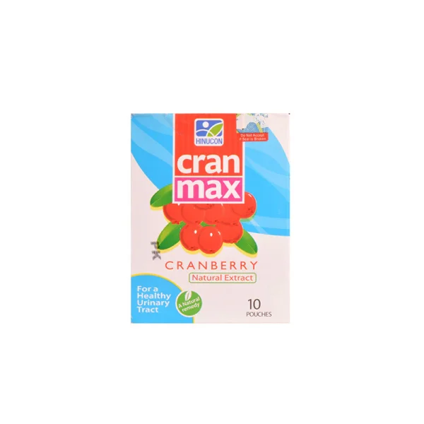 Hinucon Cran max Cranberry Natural Extract supplement box for urinary tract health 10 pouches UTI prevention
