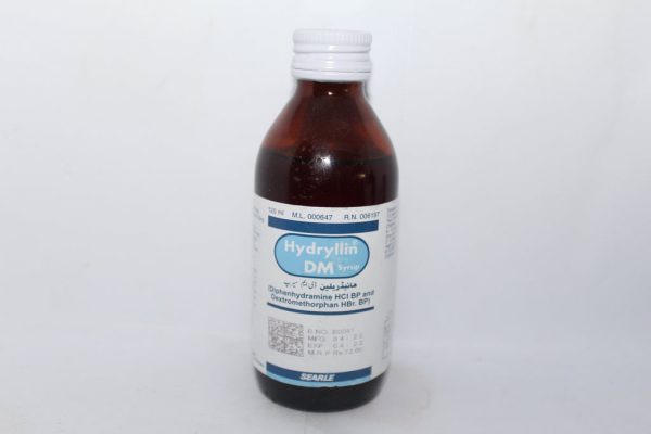 Hydryllin DM Syrup 120ml bottle - Diphenhydramine HCl and Dextromethorphan cough suppressant medication