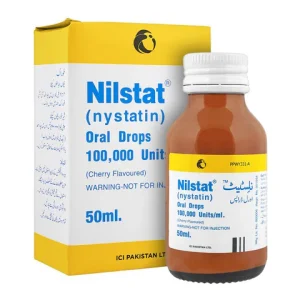 Nilstat Nystatin Oral Drops 100000 units per ml cherry flavored antifungal medication 30ml box package