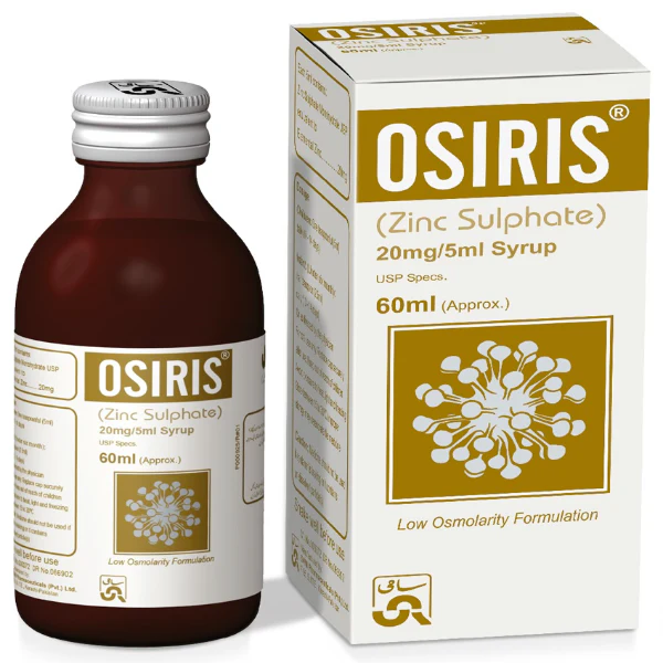 Osiris Zinc Sulphate 20mg/5ml syrup 60ml amber bottle with packaging box for zinc deficiency treatment