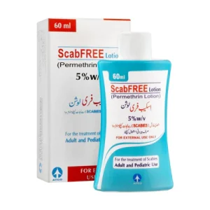 ScabFREE lotion 60ml bottle with box, Permethrin 5% w/v topical treatment for scabies in adults and pediatric use