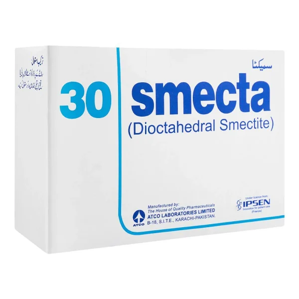Smecta 30 sachets Dioctahedral Smectite anti-diarrheal medication by ATCO Laboratories IPSEN license box