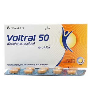 Voltral 50 Diclofenac Sodium 50mg enteric coated tablets by Novartis - 20 tablets pack for pain relief