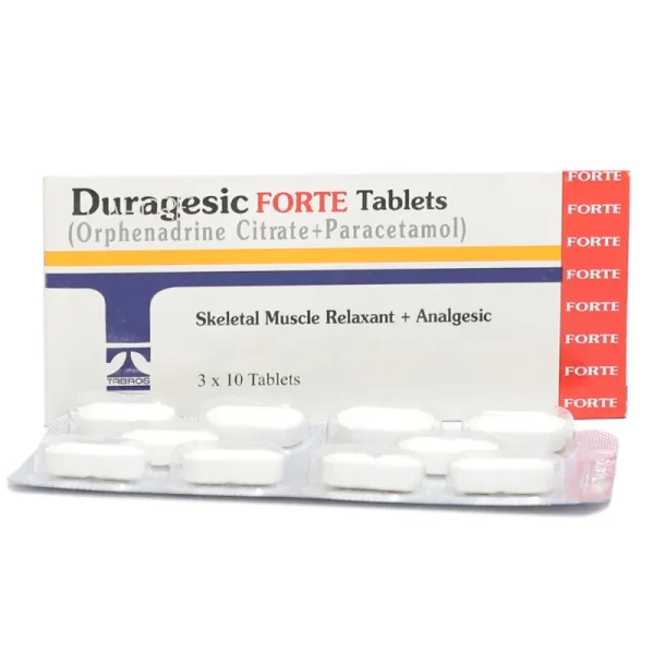 Duragesic FORTE Orphenadrine Citrate Paracetamol tablets 30-count blister pack for muscle pain and spasm relief by Tabros