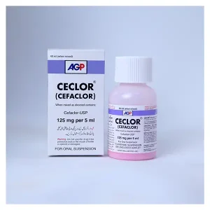 Ceclor (Cefaclor) 125mg oral suspension 60ml bottle with packaging box by AGP