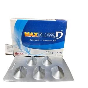 MaxFlow D Dutasteride 0.5mg Tamsulosin 0.4mg capsules 20-count blister pack by CCL for benign prostatic hyperplasia BPH treatment