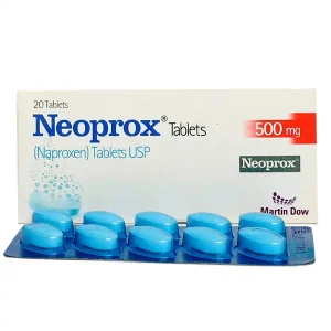 Neoprox Naproxen 500mg tablets 20-count blister pack by Martin Dow for pain relief and inflammation treatment