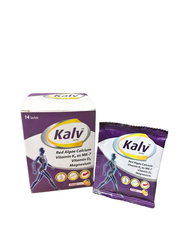 Kalv sachets 14-count box with Red Algae Calcium, Vitamin K2 MK-7, Vitamin D3, and Magnesium for bone health and osteoporosis prevention