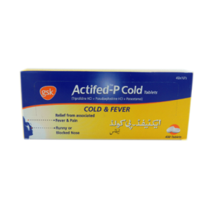 Actifed-P Cold Tablets box by GSK – Triprolidine HCl, Pseudoephedrine HCl, and Paracetamol tablets for cold and fever relief, 40x10's pack"