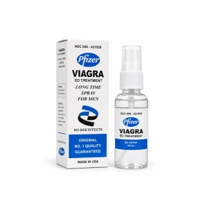 Box and spray bottle labeled "Pfizer Viagra ED Treatment" spray, 40ml — packaging uses Pfizer branding on a non-Pfizer spray product