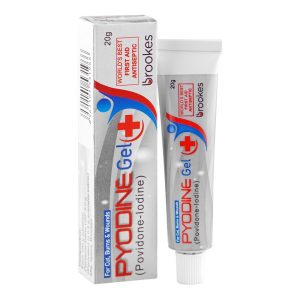 Pyodine Gel 20g tube and box by Brookes — povidone-iodine antiseptic for cuts, burns and wounds