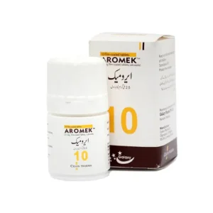 Aromek 2.5mg (Letrozole) film-coated tablets bottle and box, 10 tablets, by Celon Pharma / Galaxy