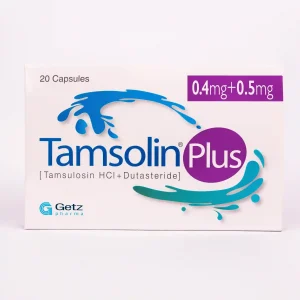 Tamsolin Plus 0.4mg+0.5mg (Tamsulosin HCl + Dutasteride) capsules box, 20 count, by Getz Pharma