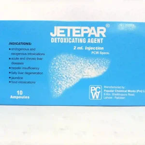 Jetepar Detoxicating Agent 2ml Injection box, 10 ampoules, by Popular Chemical Works — blue packaging with liver illustration